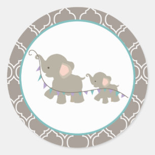 Elephant Baby Shower Stickers - Lavender/Teal