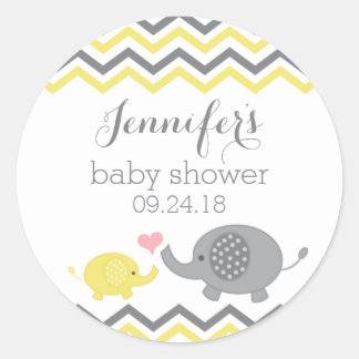 Elephant Baby Shower Stickers Yellow Grey Chevron