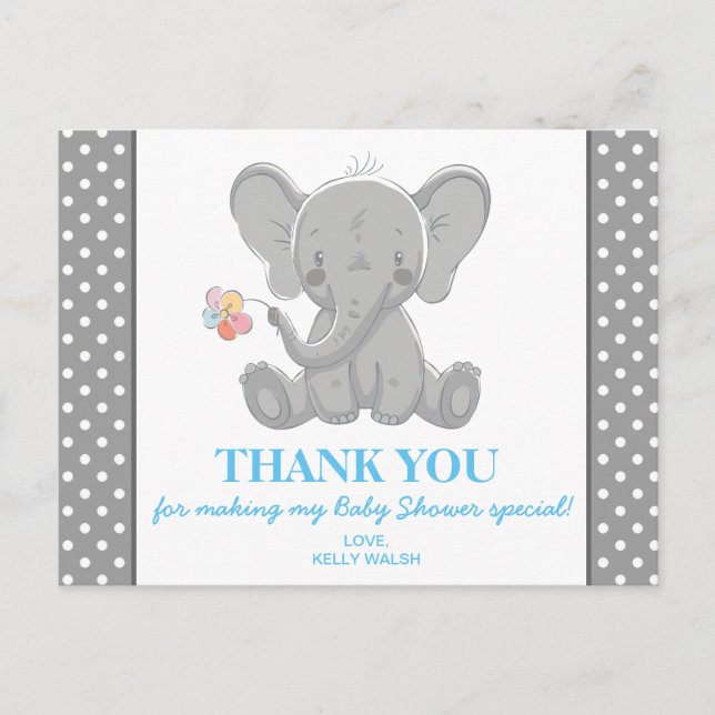 Elephant Baby Shower Thank You Note Polka Dots Postcard (Front)