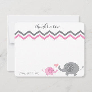 Elephant Baby Shower Thank You Pink Grey Chevron Note Card