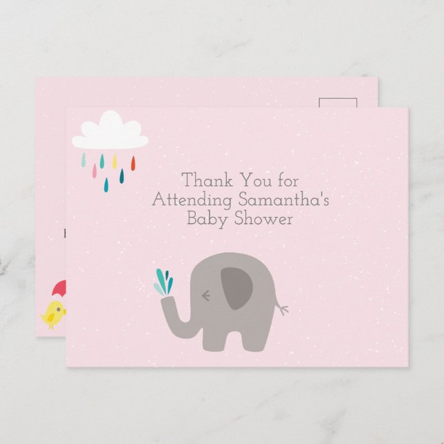 Elephant Baby Shower Thank You Postcard (Front/Back)