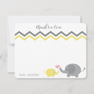 Elephant Baby Shower Thank You Yellow Grey Chevron Card