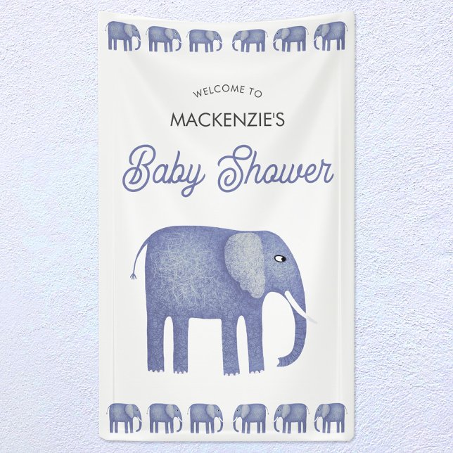 Elephant Baby Shower Welcome Banner (Blue elephant baby shower welcome banner)