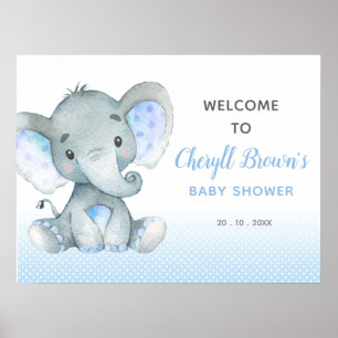 Elephant Baby Shower Welcome Sign (Blue)