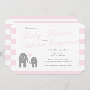 Elephant Baby Shower with Stripes - Light Pink Invitation