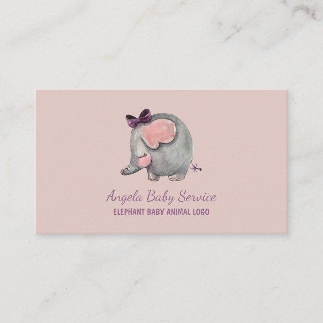 Elephant Baby sitter Pink Daycare Teacher Animal Business Card (Front)