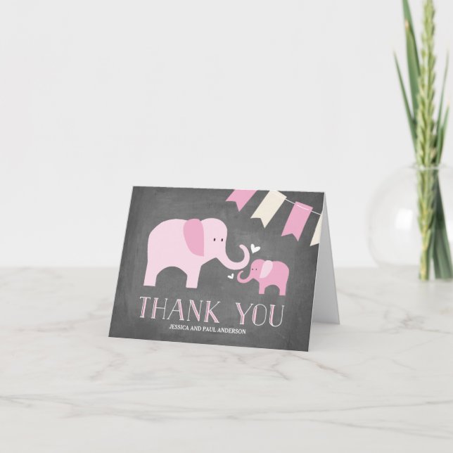 Elephant Baby | Thank You Card | Pink (Front)