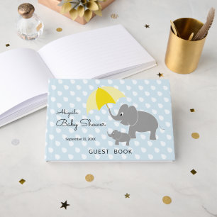 Elephant & Baby, Umbrella, Blue Baby Shower Guest Book