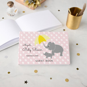 Elephant & Baby, Umbrella, Pink Baby Shower Guest Book