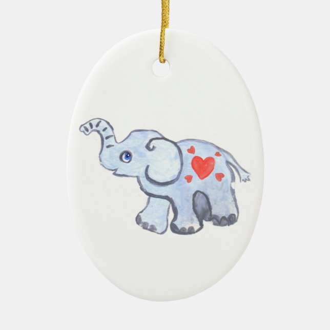 elephant baby with hearts ceramic tree decoration (Front)