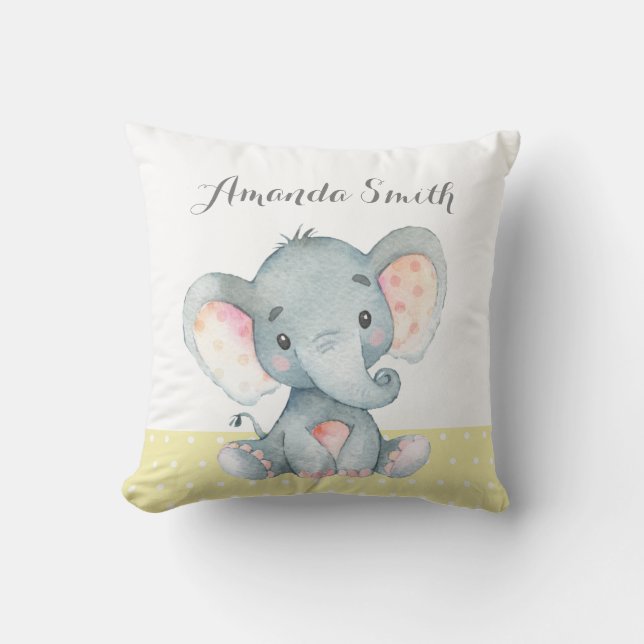 Elephant Baby Yellow and Grey Cushion (Front)