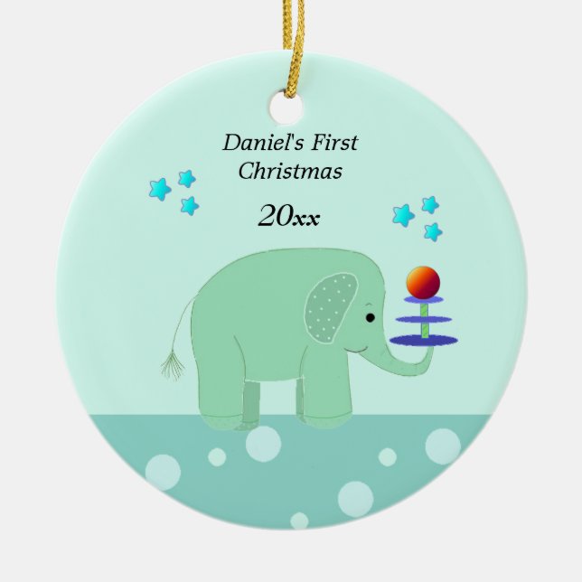 Elephant Baby's First Christmas Ceramic Tree Decoration (Front)