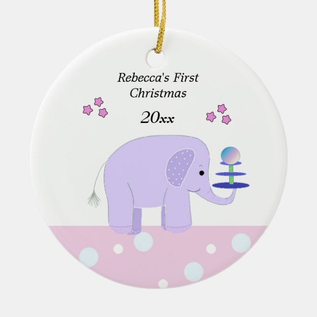 Elephant Baby's First Christmas Ceramic Tree Decoration (Front)