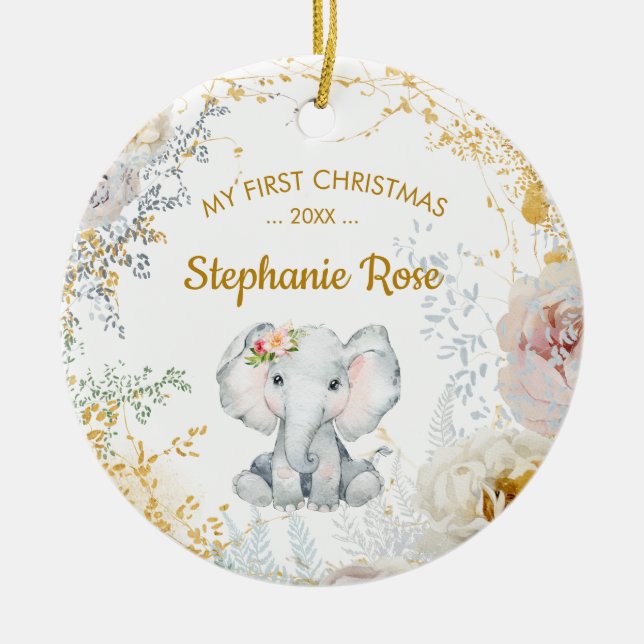 Elephant Baby's First Christmas Ceramic Tree Decoration (Front)