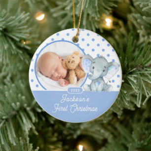 Elephant Baby's First Christmas Photo  Ceramic Tree Decoration