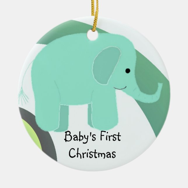 Elephant Baby's Frist Christmas Ceramic Tree Decoration (Front)