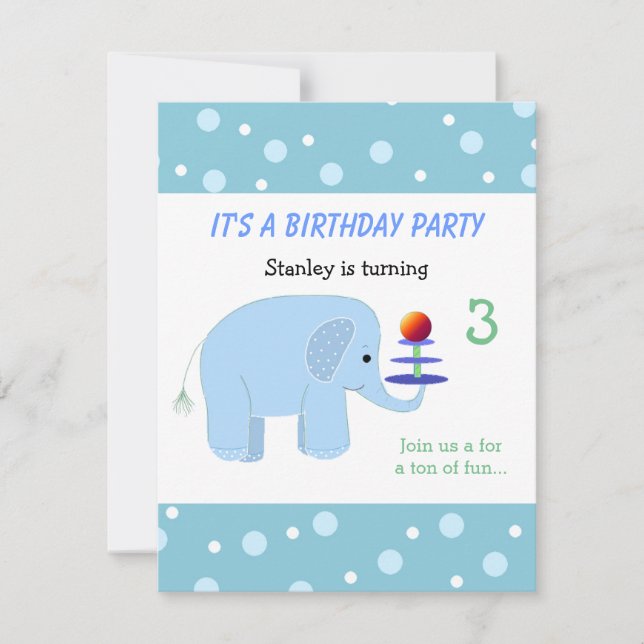 Elephant Balancing Act Birthday Invitation (Front)