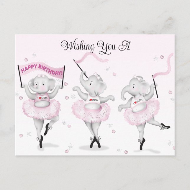 Elephant Ballerina Dance Birthday Postcard (Front)