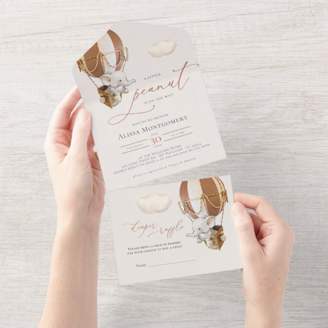 Elephant Balloon Baby Shower All In One Invitation (Tearaway)