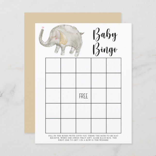 Elephant balloon - Baby shower bingo game (Front/Back)