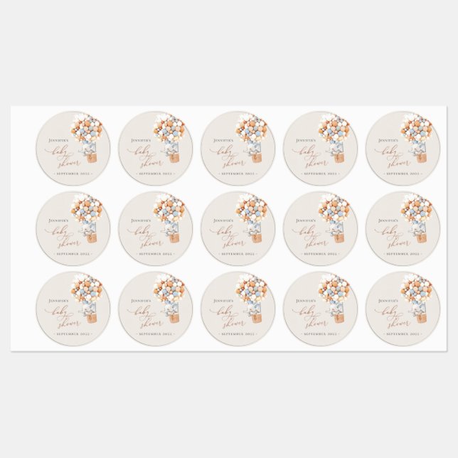 Elephant Balloon Baby Shower Labels (Sheet)