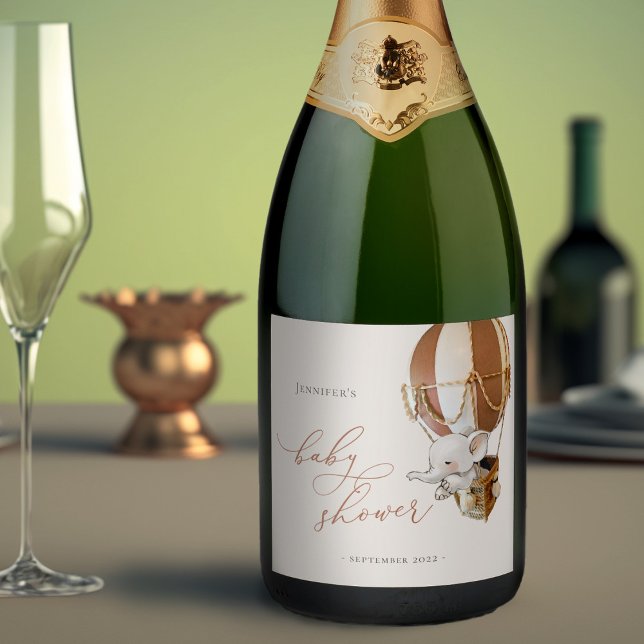 Elephant Balloon Baby Shower Sparkling Wine Label (Creator Uploaded)