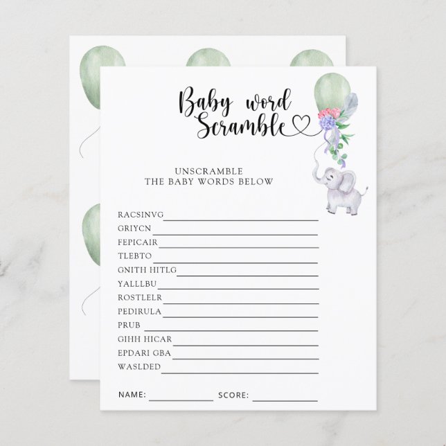 Elephant & Balloon - Baby Word Scramble Game (Front/Back)