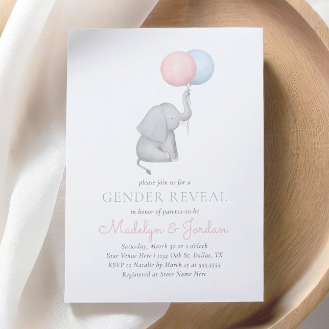 Elephant Balloon Gender Reveal Invitation (Creator Uploaded)