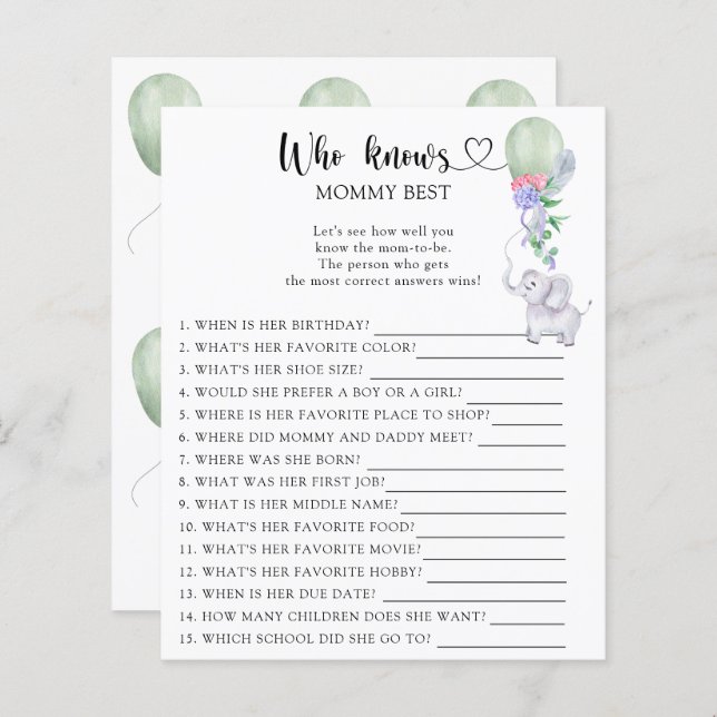 Elephant & Balloon - Who knows mummy best (Front/Back)