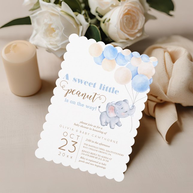 Elephant Balloons Baby Boy Shower Invitation (Creator Uploaded)
