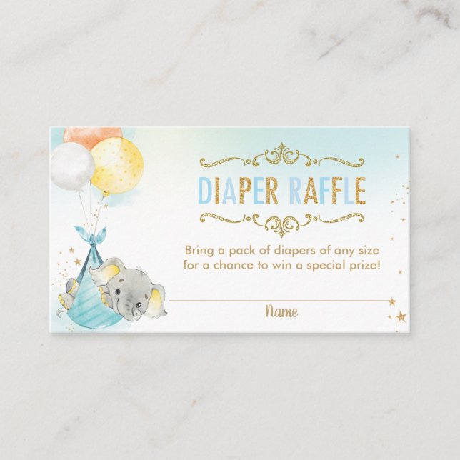 Elephant Balloons Baby Shower Diaper Raffle Ticket Enclosure Card (Front)