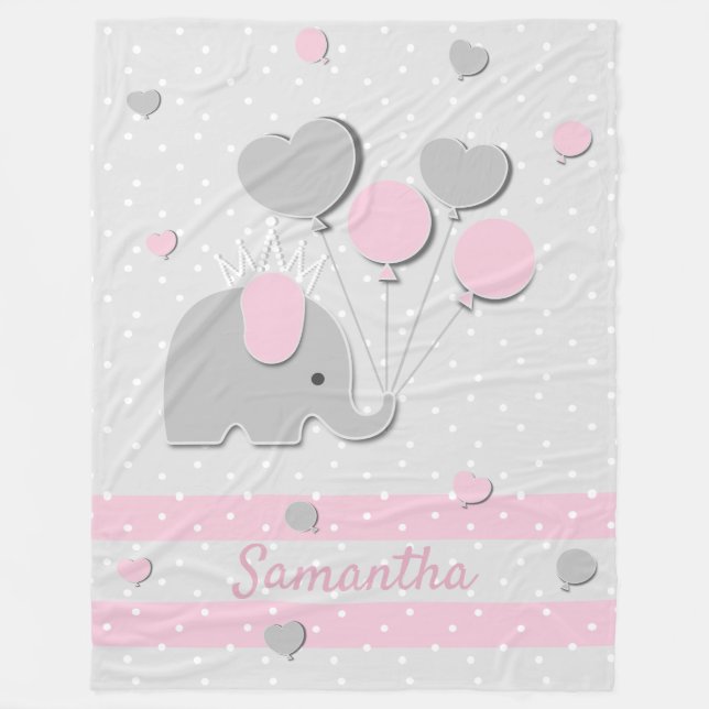 Elephant Balloons love Nursery Gift Fleece Blanket (Front)