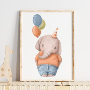 Elephant Balloons Print Elephant Wall Print