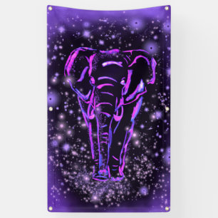 Elephant Banner Walking At Purple Starry Night