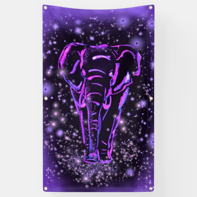 Elephant Banner Walking At Purple Starry Night (Vertical)