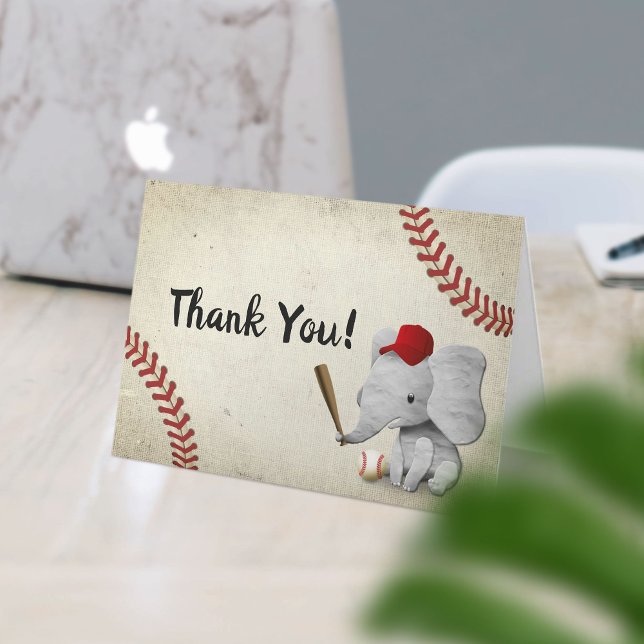 Elephant Baseball Boy Baby Shower Thank You (Creator Uploaded)