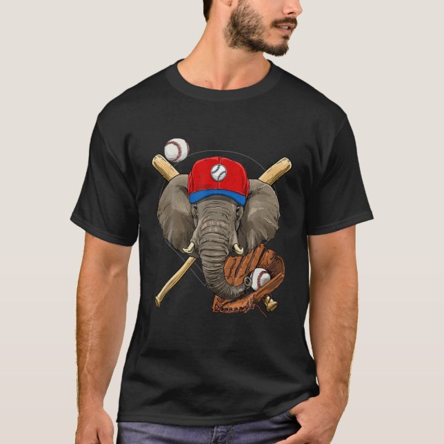 Elephant Baseball Elephant Lovers Baseball Player T-Shirt (Front)