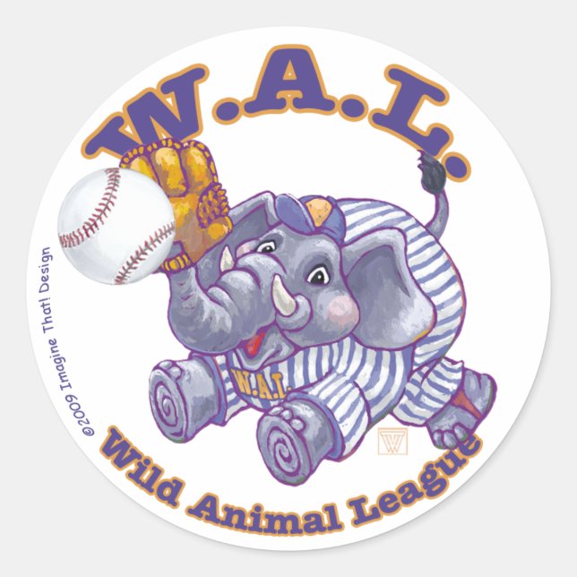 Elephant Baseball Star Classic Round Sticker (Front)