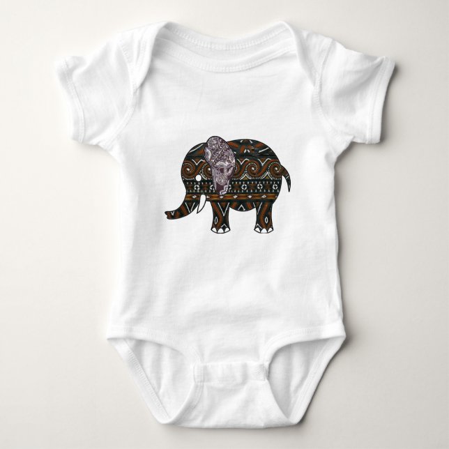 elephant batik graphic art baby bodysuit (Front)