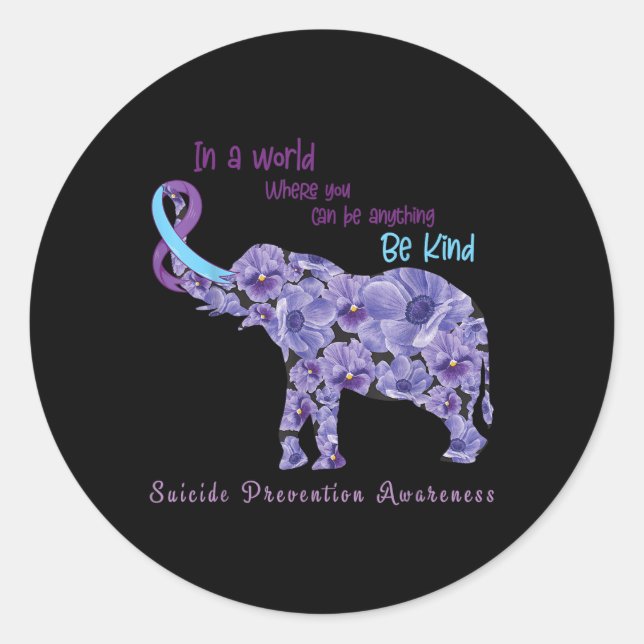Elephant Be Kind Semicolon Suicide Prevention Awar Classic Round Sticker (Front)