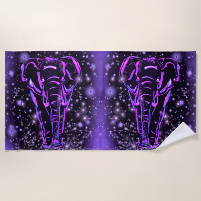 Elephant Beach Towel Purple Pink Starry Night (Front)