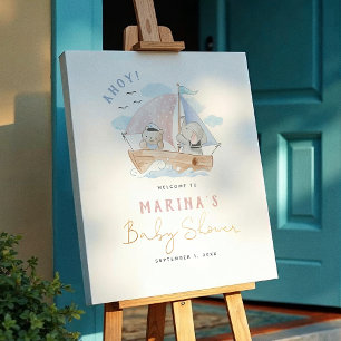 Elephant & Bear Sailboat Baby Shower Welcome Sign