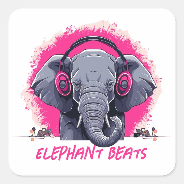 Elephant Beats DJ Square Sticker (Front)