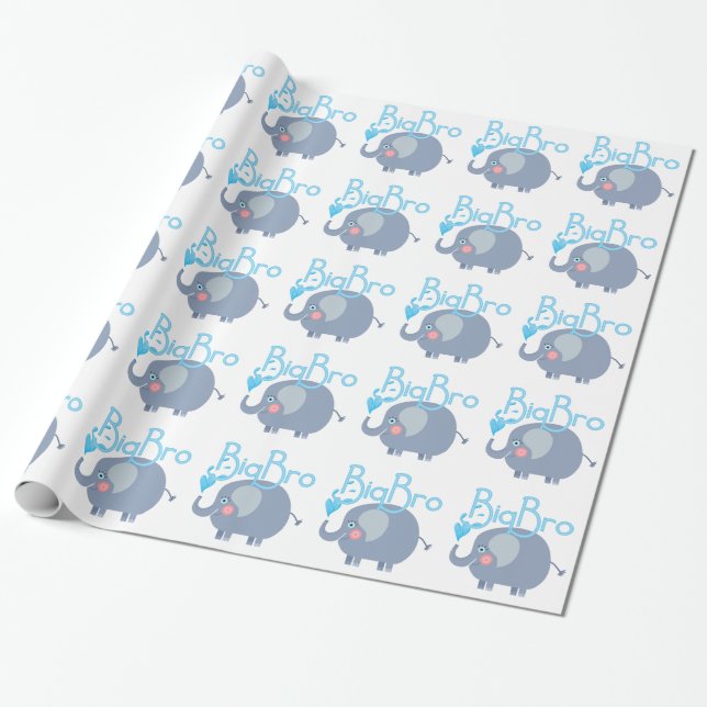 Elephant Big Bro Wrapping Paper (Unrolled)