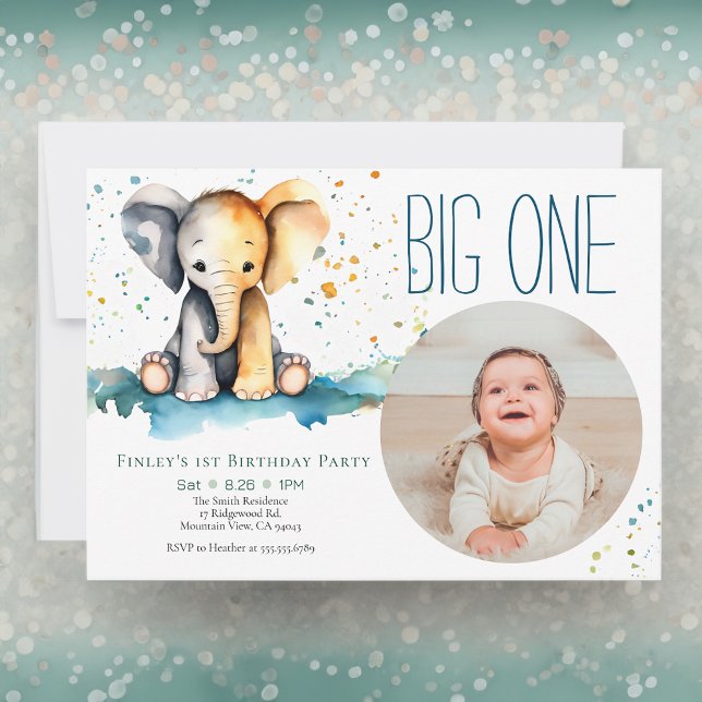 Elephant Big One 1st Birthday Party Kid's Picture Invitation (Creator Uploaded)