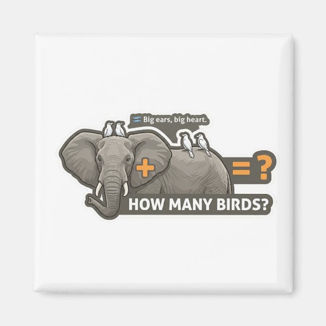 Elephant & Birds Addition Magnet (Front)