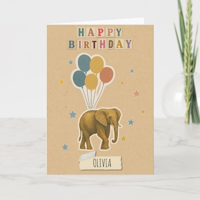 Elephant Birthday Card – Personalised Name (Front)