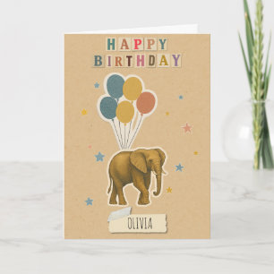 Elephant Birthday Card – Personalized Name