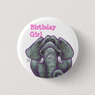 Elephant Birthday Girl Button