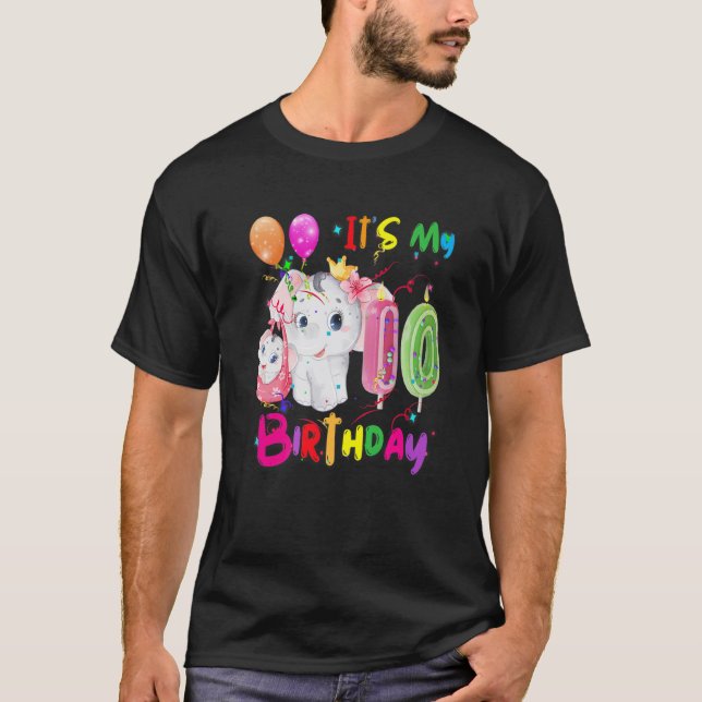 Elephant Birthday It's My 10Th Birthday Girls Elep T-Shirt (Front)